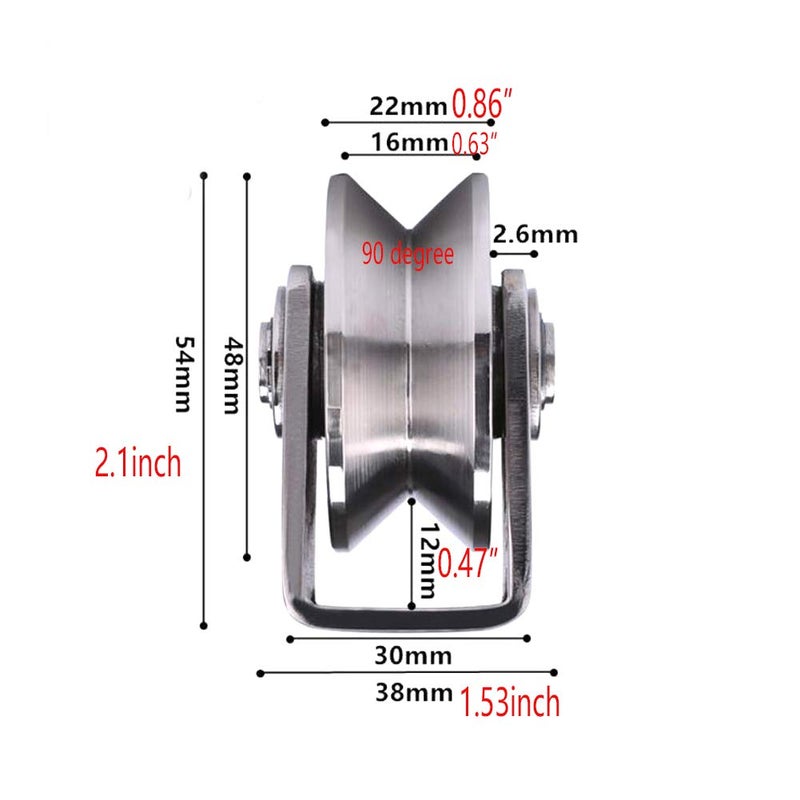 Chiloskit Heavy Duty Pulley Block with Bracket for Rope, 2 inch 304 Stainless Steel Sliding Gate Caster Bearing V Groove Guide Rollers Wheel System for Lifting,660 lbs Capacity (V) - Image 2